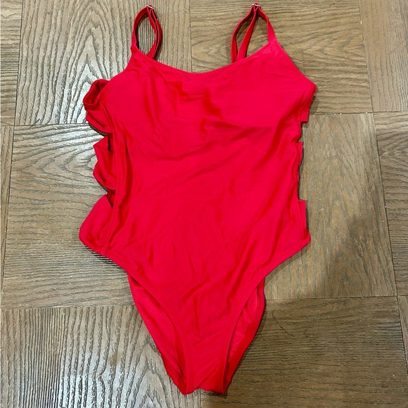 Shade & Shore Red One Piece Side Cut Outs Swimsuit - Picture 1 of 3
